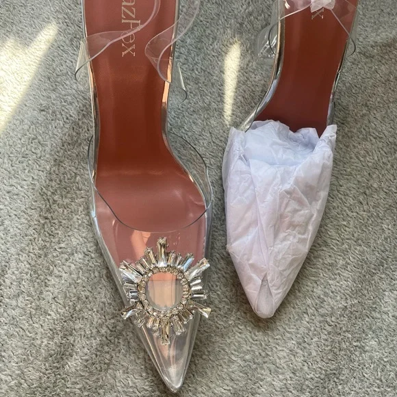 Women's Slip on Transparent Slingback Pointed Toe Crystal Rhinestones Clear *NEW - Picture 6 of 10